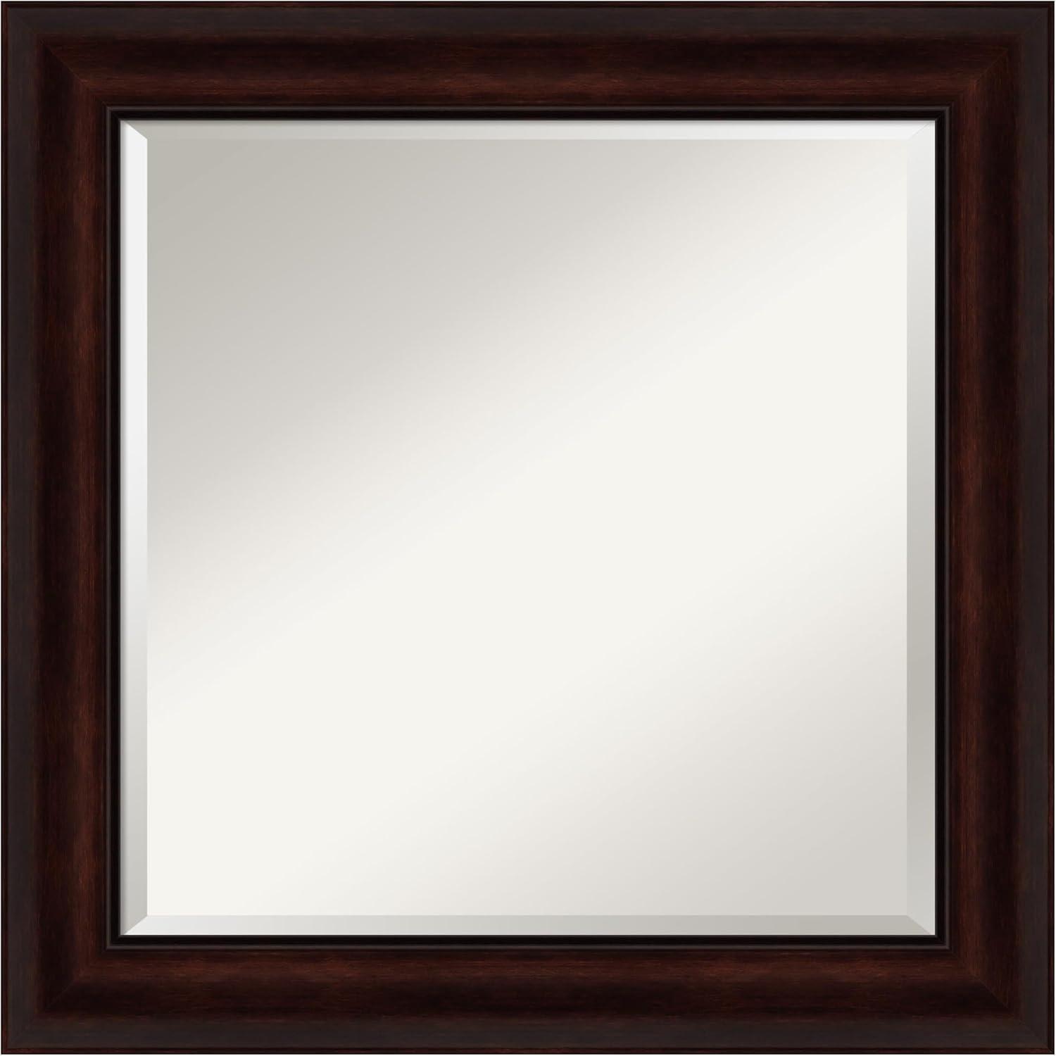 Amanti Art Beveled Bathroom Wall Mirror - Coffee Bean Brown Frame - Coffee Bean Brown Outer Size: 25 x 25 in