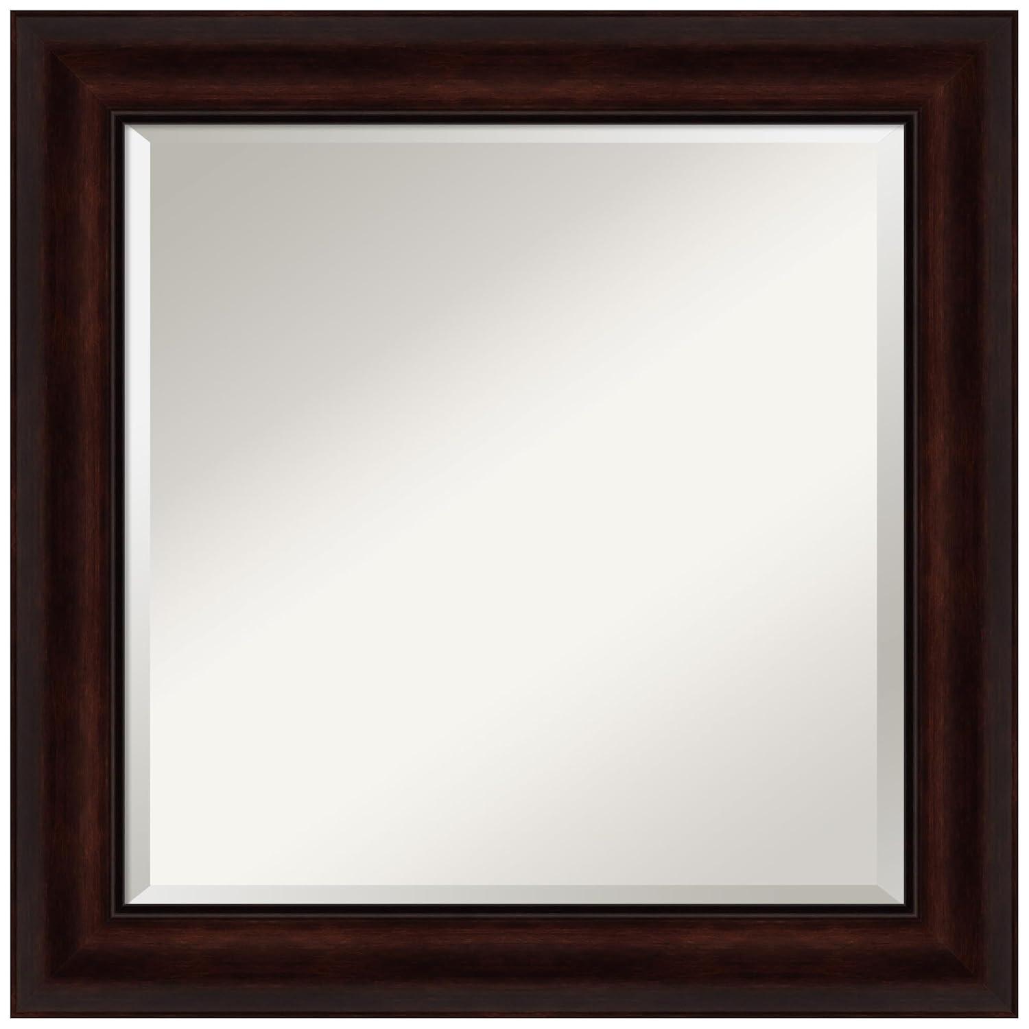 Amanti Art Beveled Bathroom Wall Mirror - Coffee Bean Brown Frame - Coffee Bean Brown Outer Size: 25 x 25 in