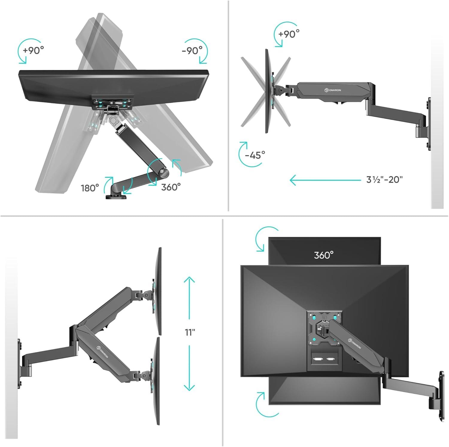 Black Full-Motion Wall Mount for 13-34 Inch Screens