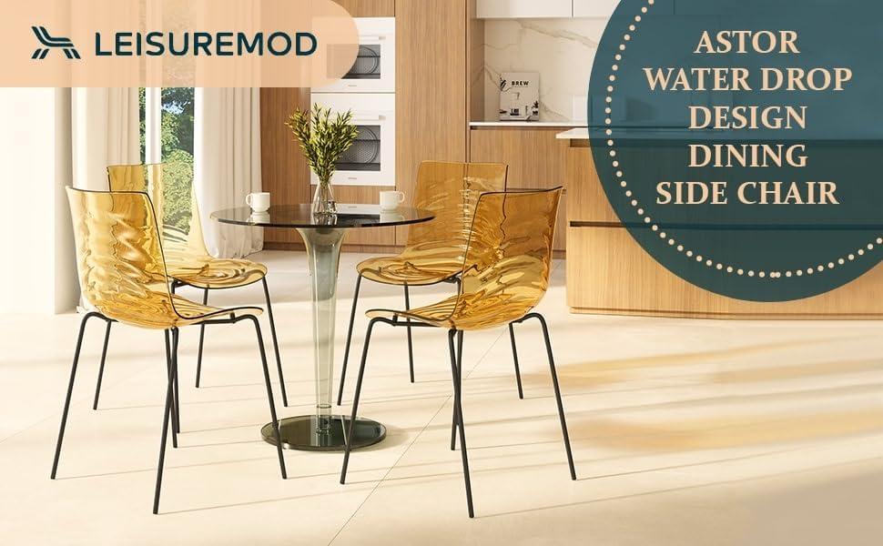 LeisureMod Dining Chair in Polycarbonate with Chrome Legs and Ripple Design Lightweight Easy Assembly for Modern Home, Kitchen, Cafes Astor Collection