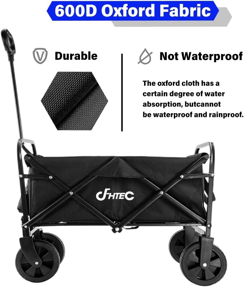 Folding Wagon Cart Heavy Duty Collapsible Utility Wagon Outdoor Camping Garden Cart with Universal Wheels for Camping, Sports, Shopping (All Black)