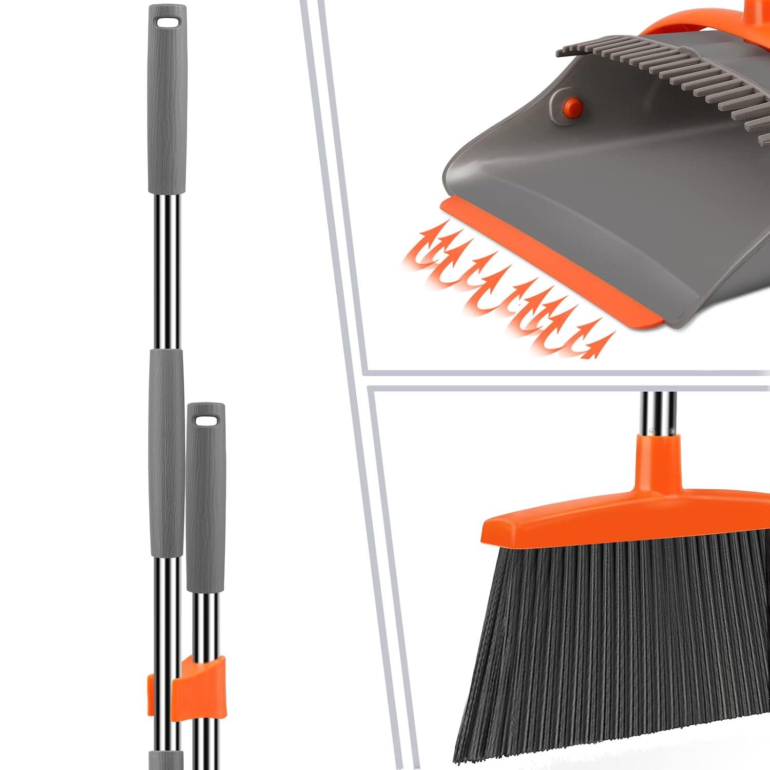 Heavy-Duty Broom and Dustpan Set for Outdoor Broom and Dust pan for Home Commercial Cleaning Supplies Angle Broom with Long Handle Perfect for Courtyard Garage Lobby Mall Market Street, B6