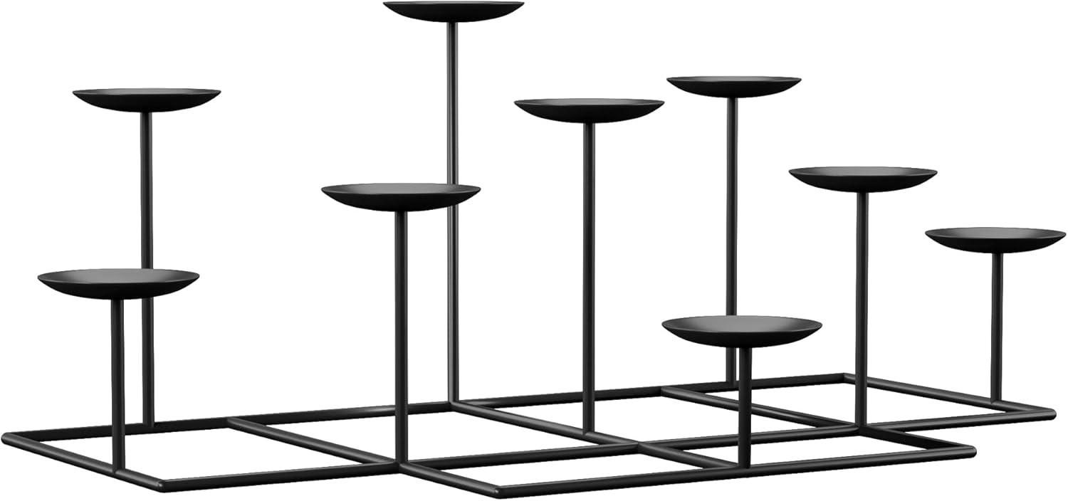 Elegant Matte Black 9-Platform Metal Candelabra