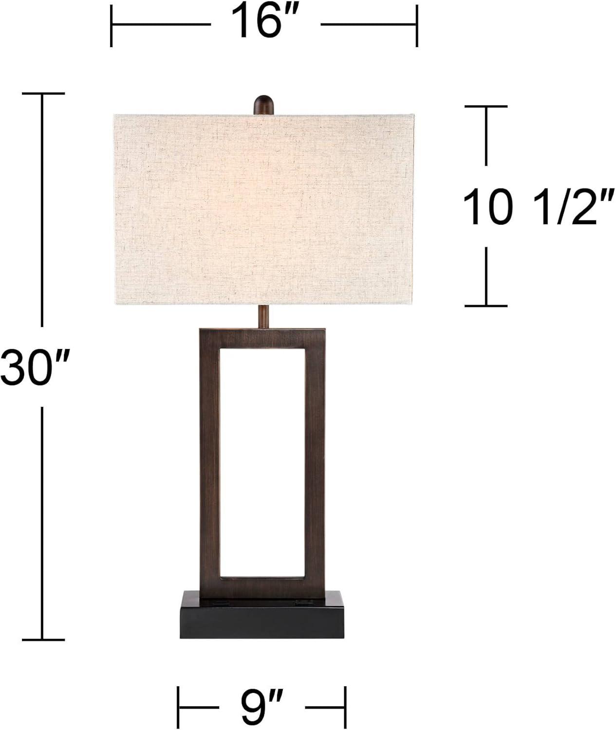 360 Lighting Todd Modern Table Lamps 30" Tall Set of 2 Bronze with USB and AC Power Outlet in Base Oatmeal Shade for Bedroom Living Room Bedside Desk