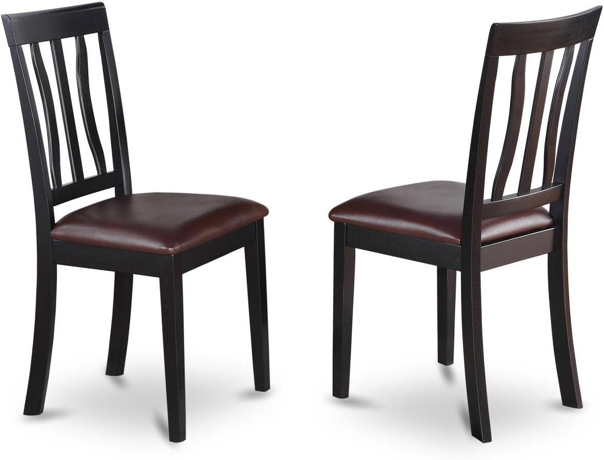 East West Furniture Avon 7-piece Wood Dining Set w/ Leather Seat in Black/Cherry