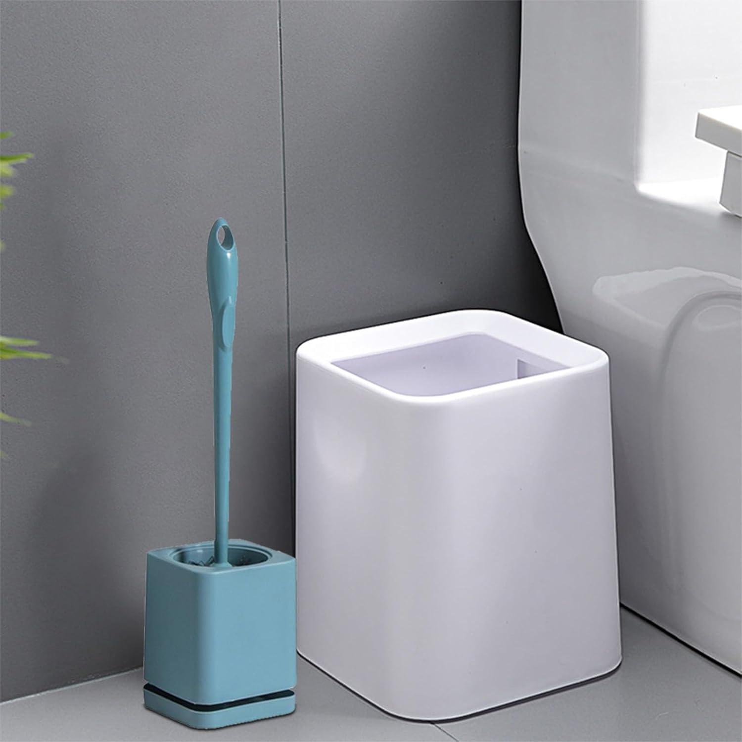 Blue Plastic Compact Toilet Brush with Holder