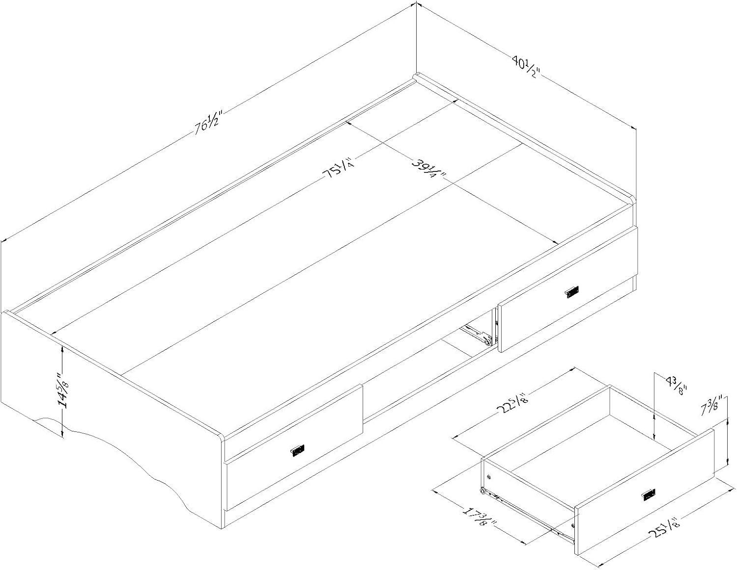 Princess Tiara Twin Platform Bed with 3 Storage Drawers in Pure White