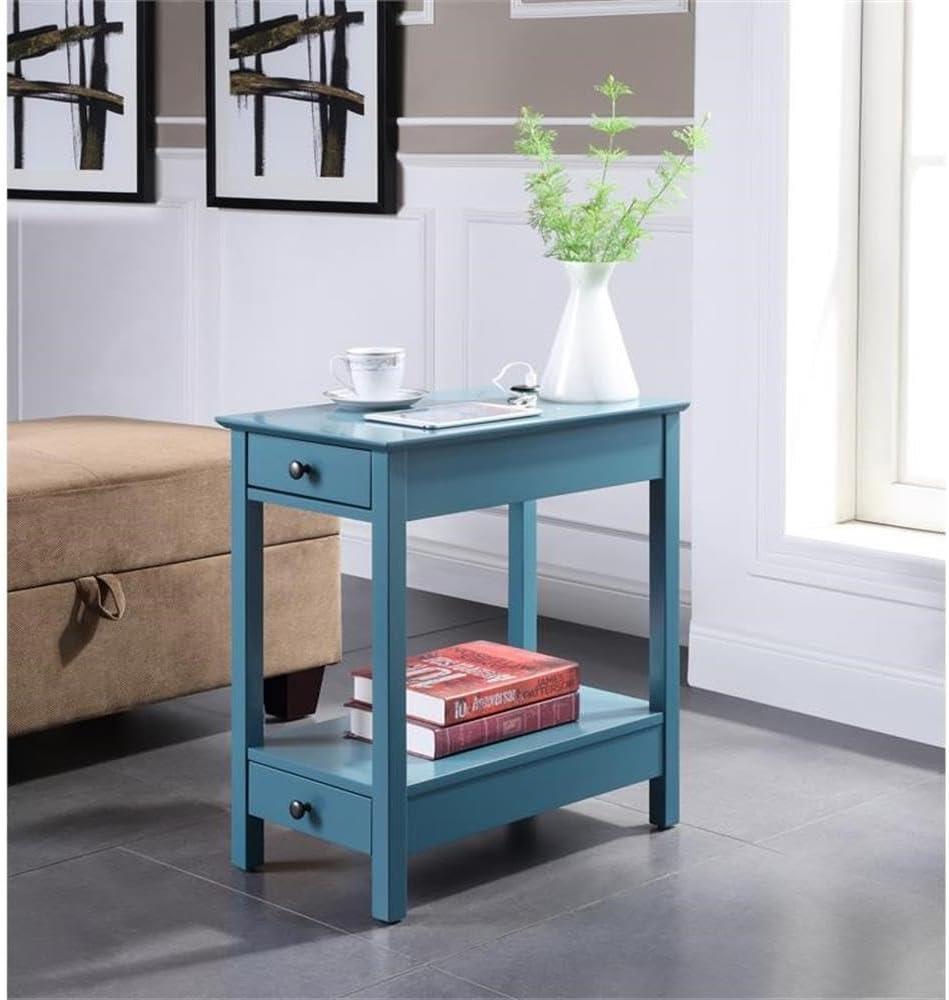 Byzad Side Table with USB Charging Dock Teal - Acme Furniture: Modern Storage, Drawer, Shelves, MDF Wood