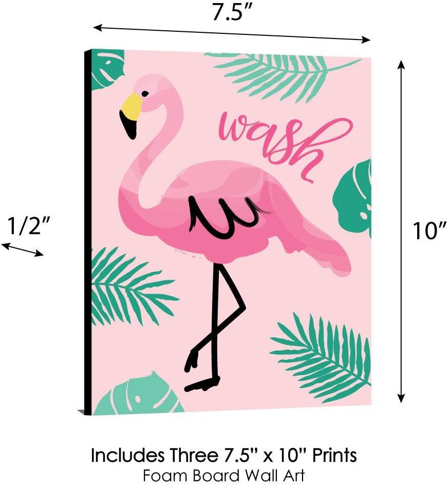 Big Dot of Happiness Pink Flamingo - Kids Bathroom Rules Wall Art - 7.5 x 10 inches - Set of 3 Signs - Wash, Brush, Flush