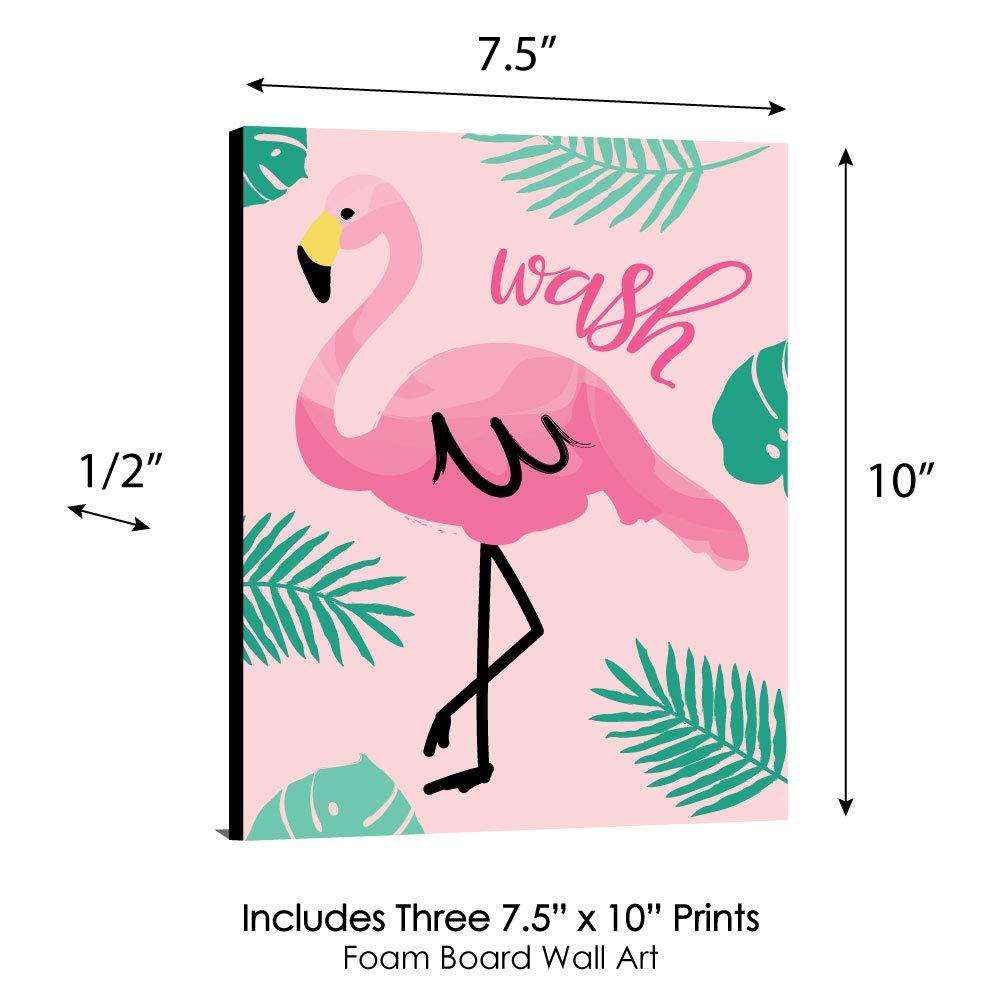Big Dot of Happiness Pink Flamingo - Kids Bathroom Rules Wall Art - 7.5 x 10 inches - Set of 3 Signs - Wash, Brush, Flush