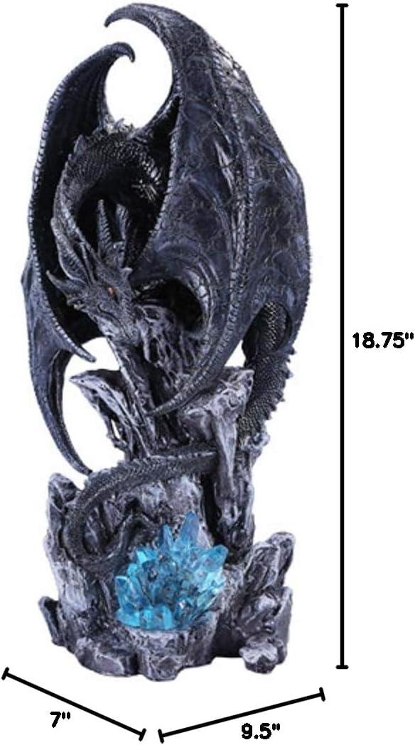 Large Black Dragon Figurine with Blue Crystal LED Light