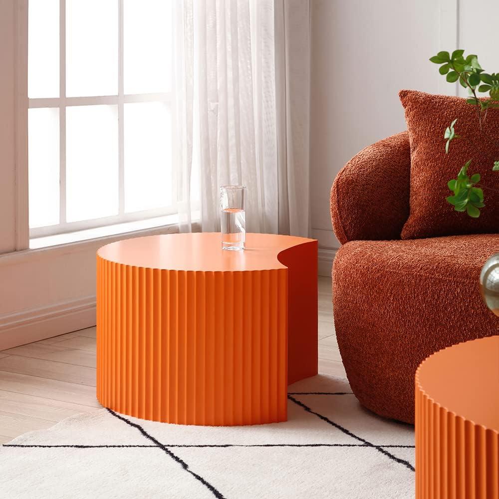 WILLIAMSPACE Nesting Coffee Table Set of 2, Matte Orange Round Wooden Coffee Tables, Modern Luxury Side Tables Accent End Table for Living Room Apartment, 23.62"*23.62"*15.75"H (Orange,Round)