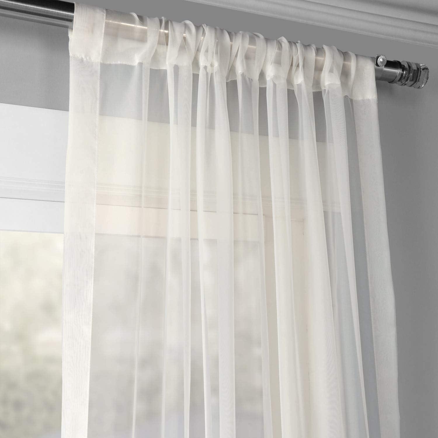 Off White Sheer Cotton Polyester 50x120 Inch Curtain Pair