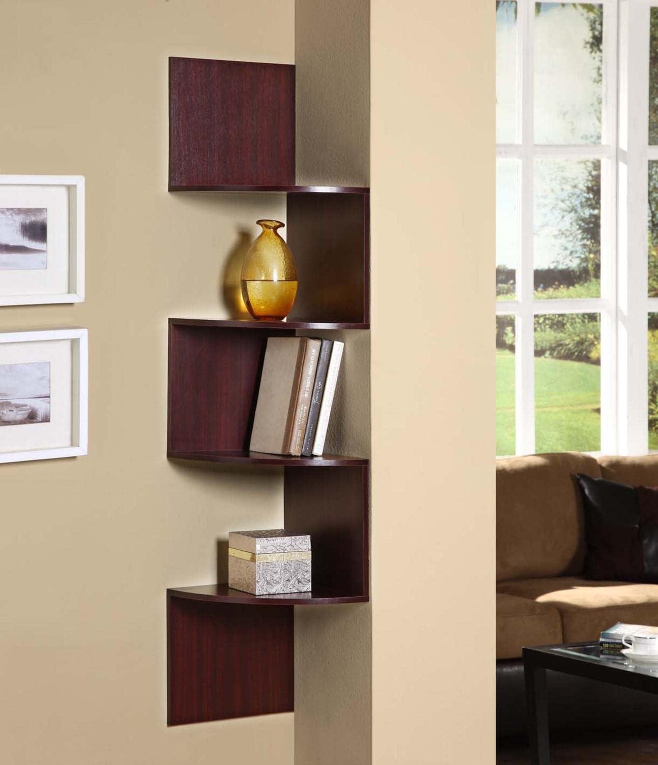 Cherry Corner Zigzag Shelving Unit with Durable Laminate Finish