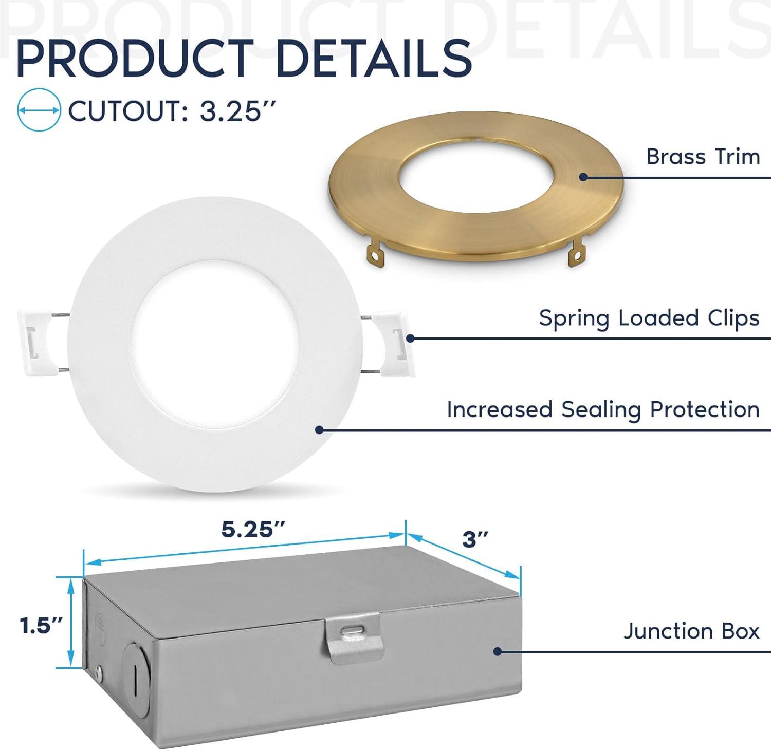 Luxrite LR23751 LR23857-1PK 3'' Tunable Color Temperature Dimmable Air-Tight IC Rated LED Canless Recessed Lighting Kit