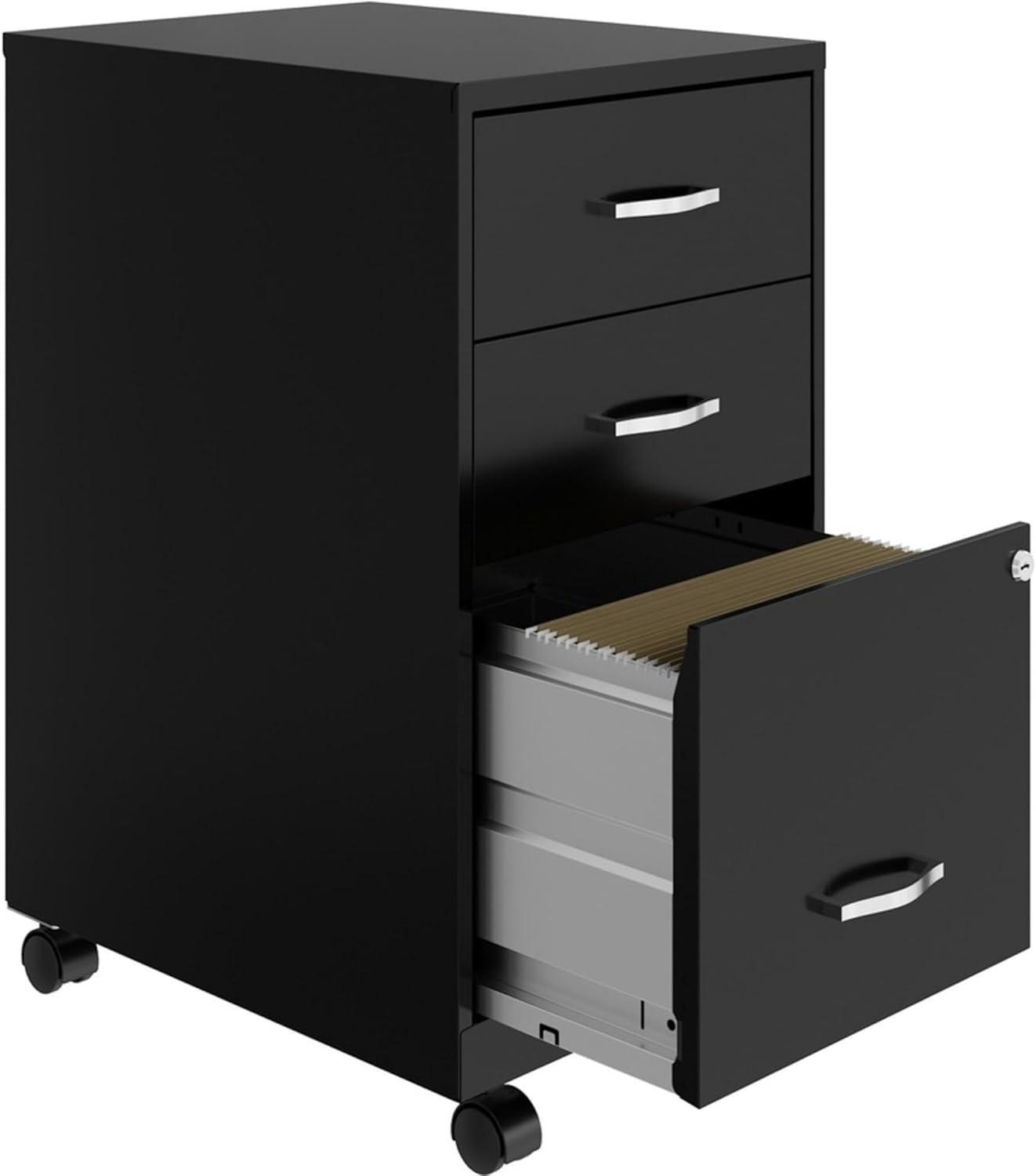 Black Mobile 3-Drawer Lockable Metal File Cabinet