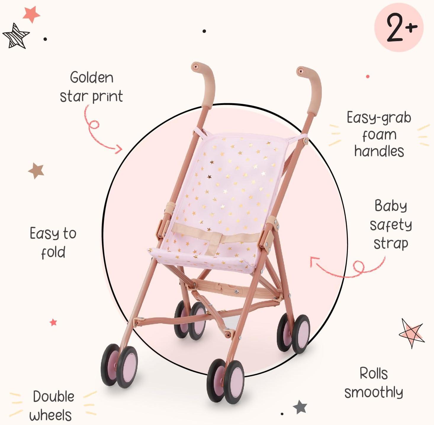 LullaBaby  Doll Stroller  Foldable Frame  Star-Print Design  Baby Doll Accessories  Toys For Kids Ages 2 & Up  Baby Doll Stroller