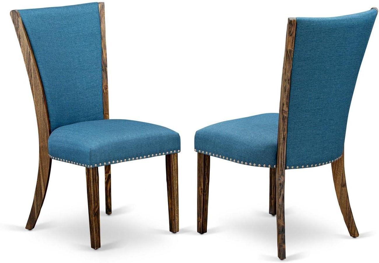 Blue Linen Upholstered Parsons Side Chair with Nailhead Trim