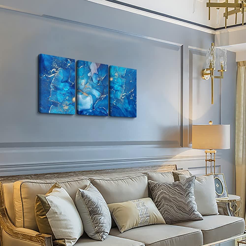 Three-Piece Blue and White Abstract Sailboat Canvas Art