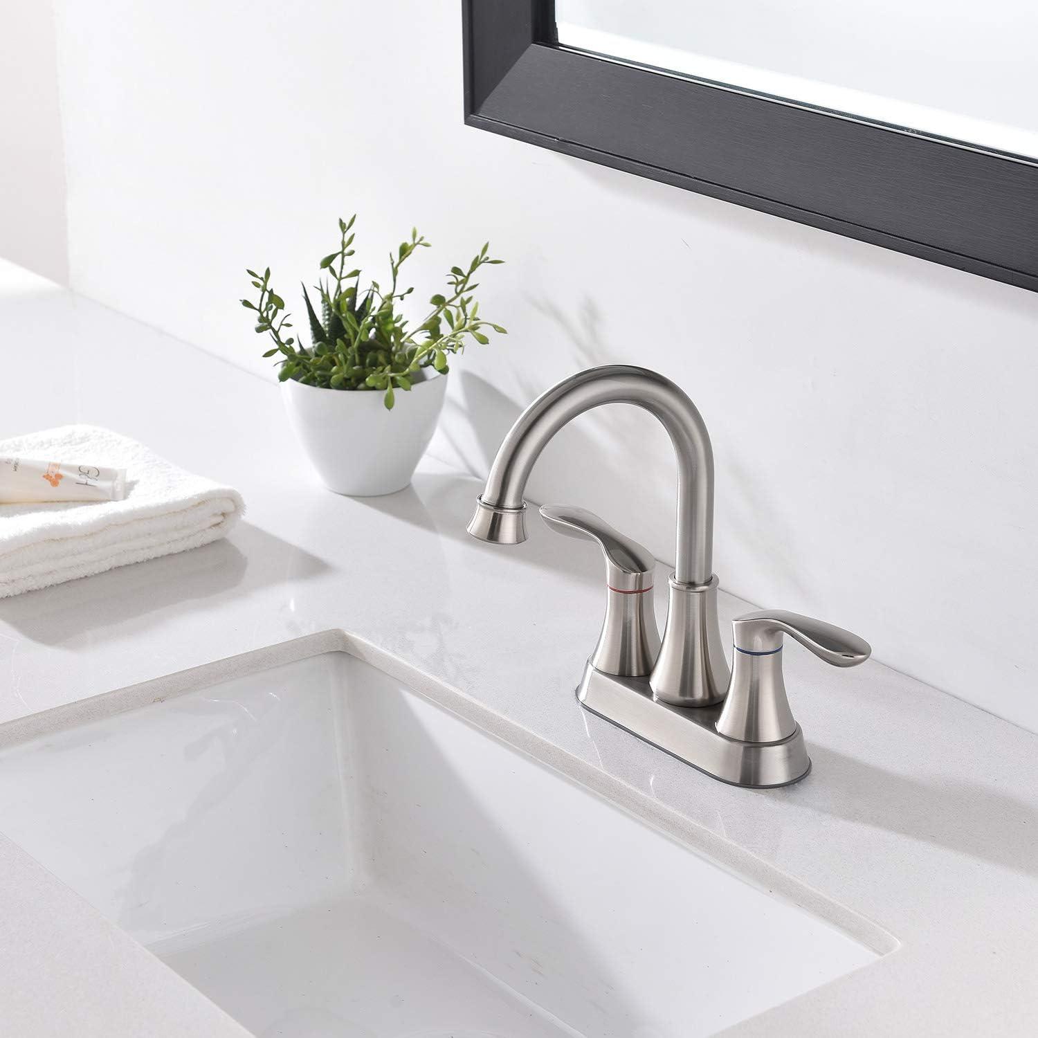 Brushed Nickel 2-Handle High-Arc Bathroom Faucet Set