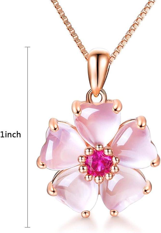 YOUMIYA Rose Gold Cherry Blossoms Necklace for Graduation Pink Beautiful Artificial Stone Crystal Necklace Best Gifts for Women Friend Lover