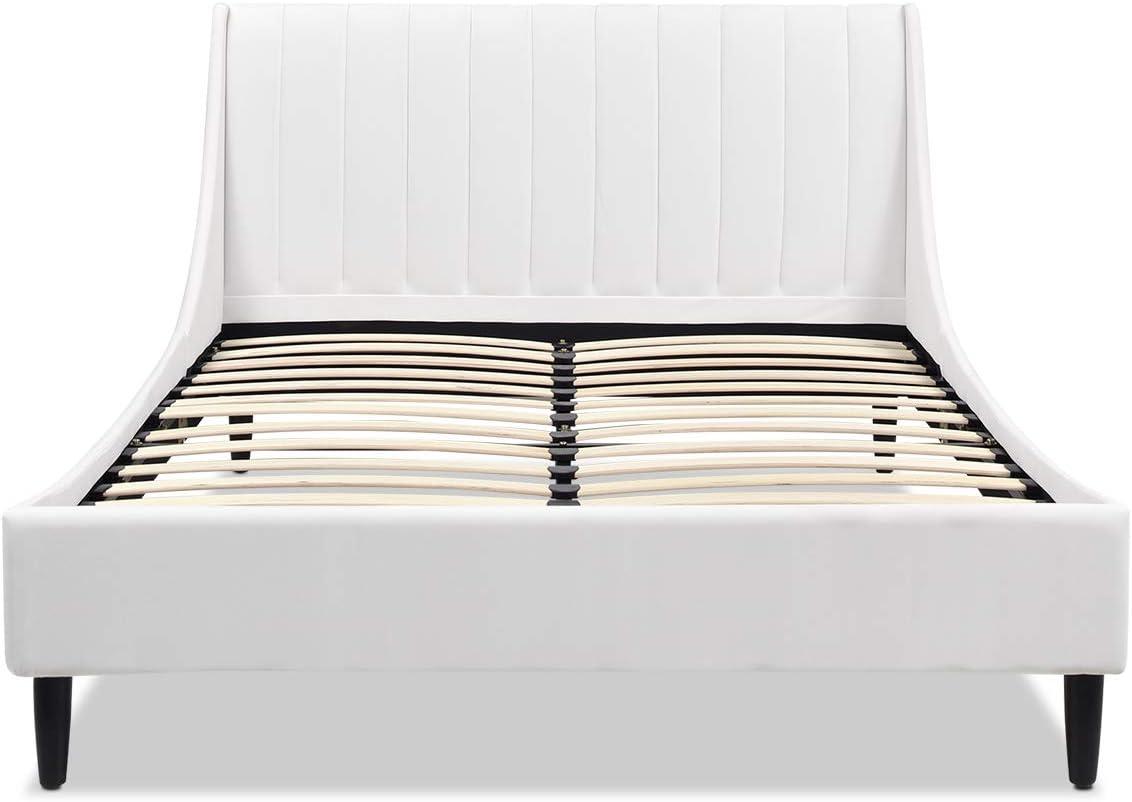 Jennifer Taylor Aspen Modern Fabric Tufted Platform Bed, Queen, Cloud White