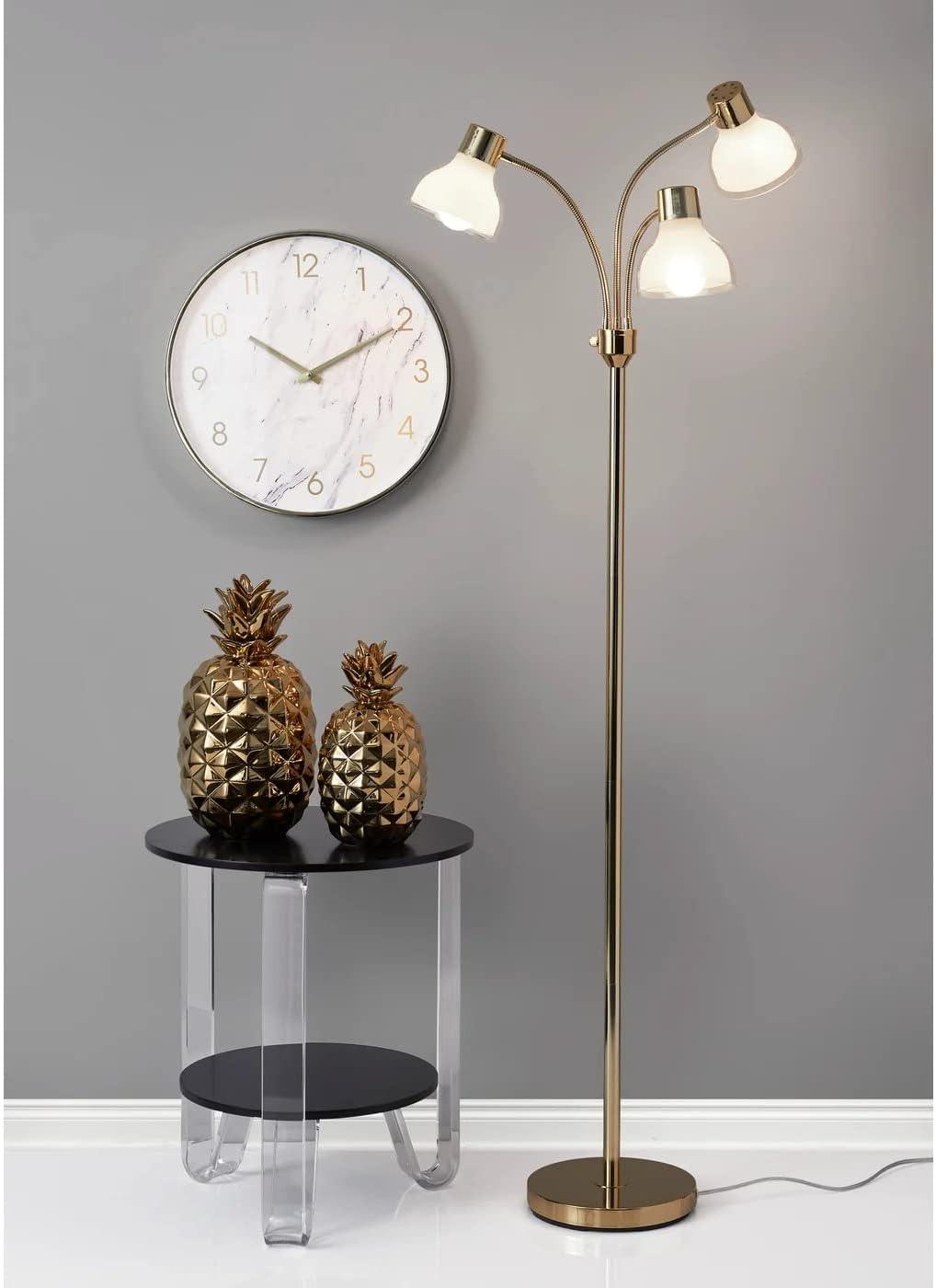 69" Presley 3 Arm Floor Lamp Gold - Adesso: ETL Listed, Metal Body, Plastic Shade, No Bulb Included