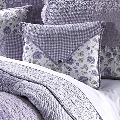 Lavender and White Cotton Floral Embroidered Square Pillow