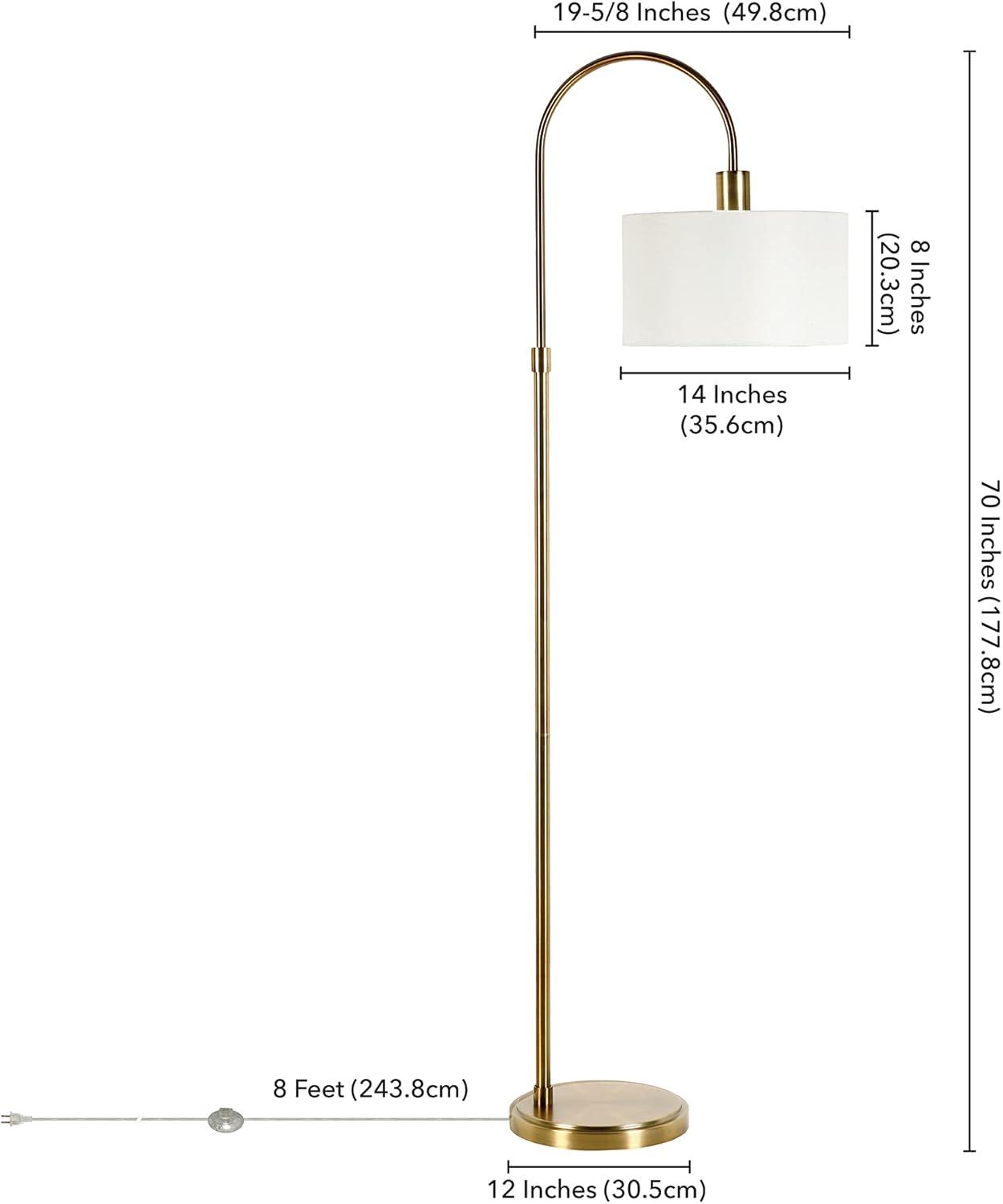 Evelyn&Zoe Veronica 70" Tall Arc Floor Lamp with Fabric Shade, Brushed Nickel/White
