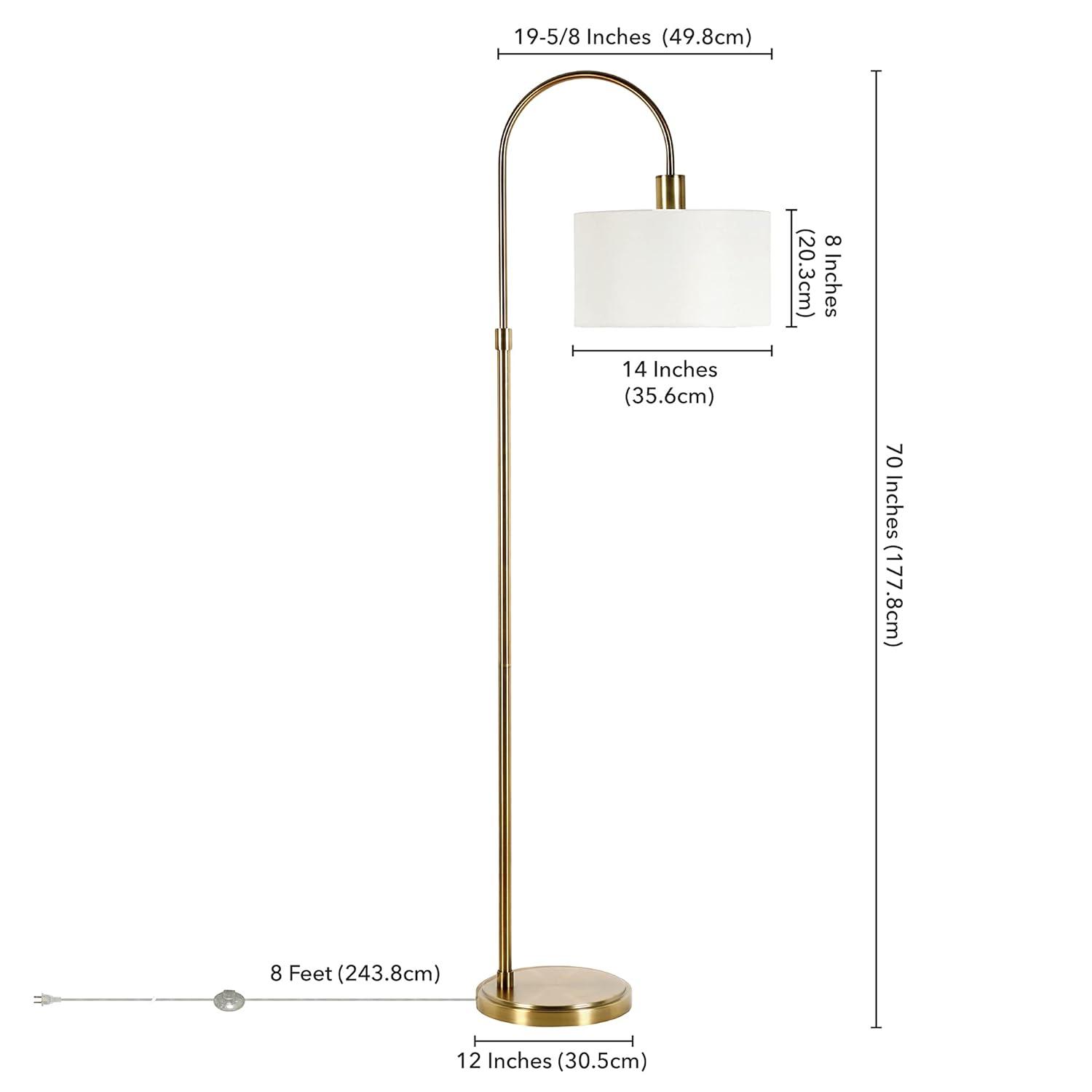Evelyn&Zoe Veronica 70" Tall Arc Floor Lamp with Fabric Shade, Brushed Nickel/White