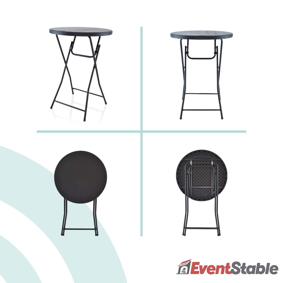 Black Round Blow Molded Plastic Folding Cocktail Table, 32''