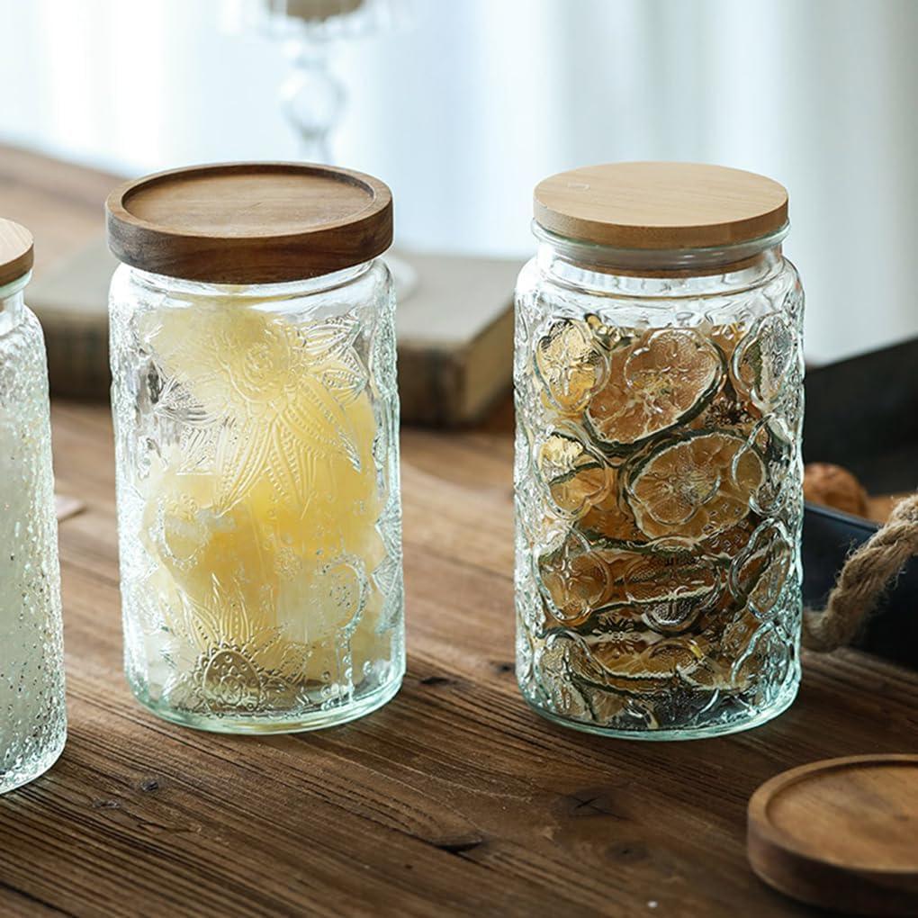 Glass Jar With Lid Vintage Suit Relief Large Capacity Home Kitchen Counter Pantry Sealing Tank