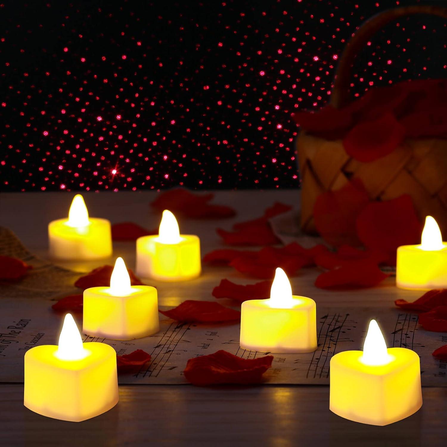 Red Flameless LED Tealights with Artificial Rose Petals Kit