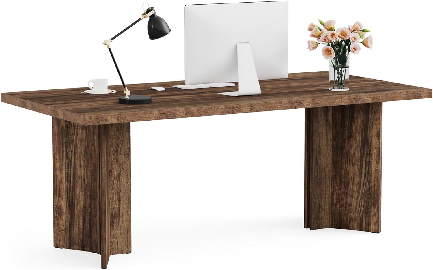 Walnut Brown 63" Adjustable Height Executive Wood Desk