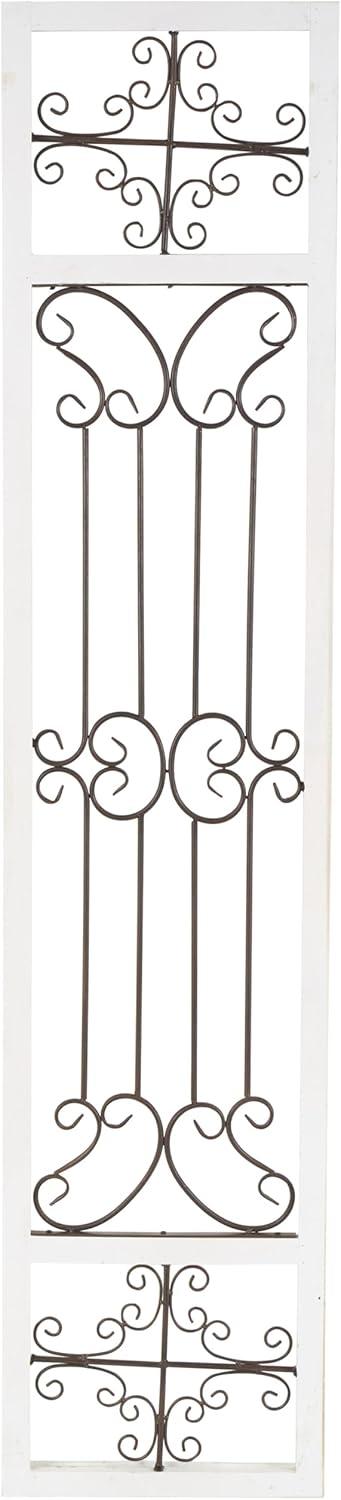 Cream Distressed Ornamental Panel Scroll Wall Sculpture with Bronze Metal Wire