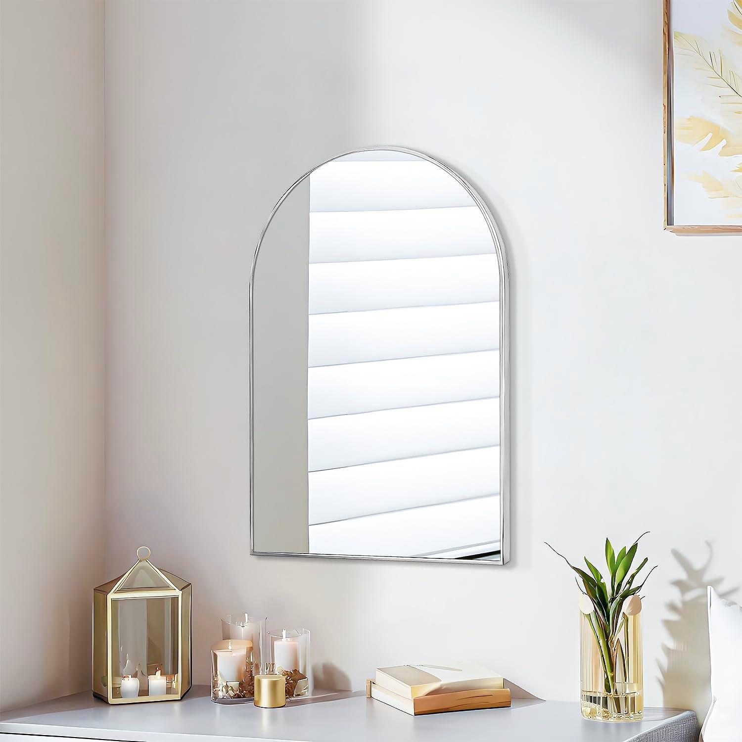Luxhomez 36" x 24" Arch Wall Mirror for Vanity/ Bathroom, Metal Bathroom Mirror with Waterproof Aluminum Alloy Frame, Gold