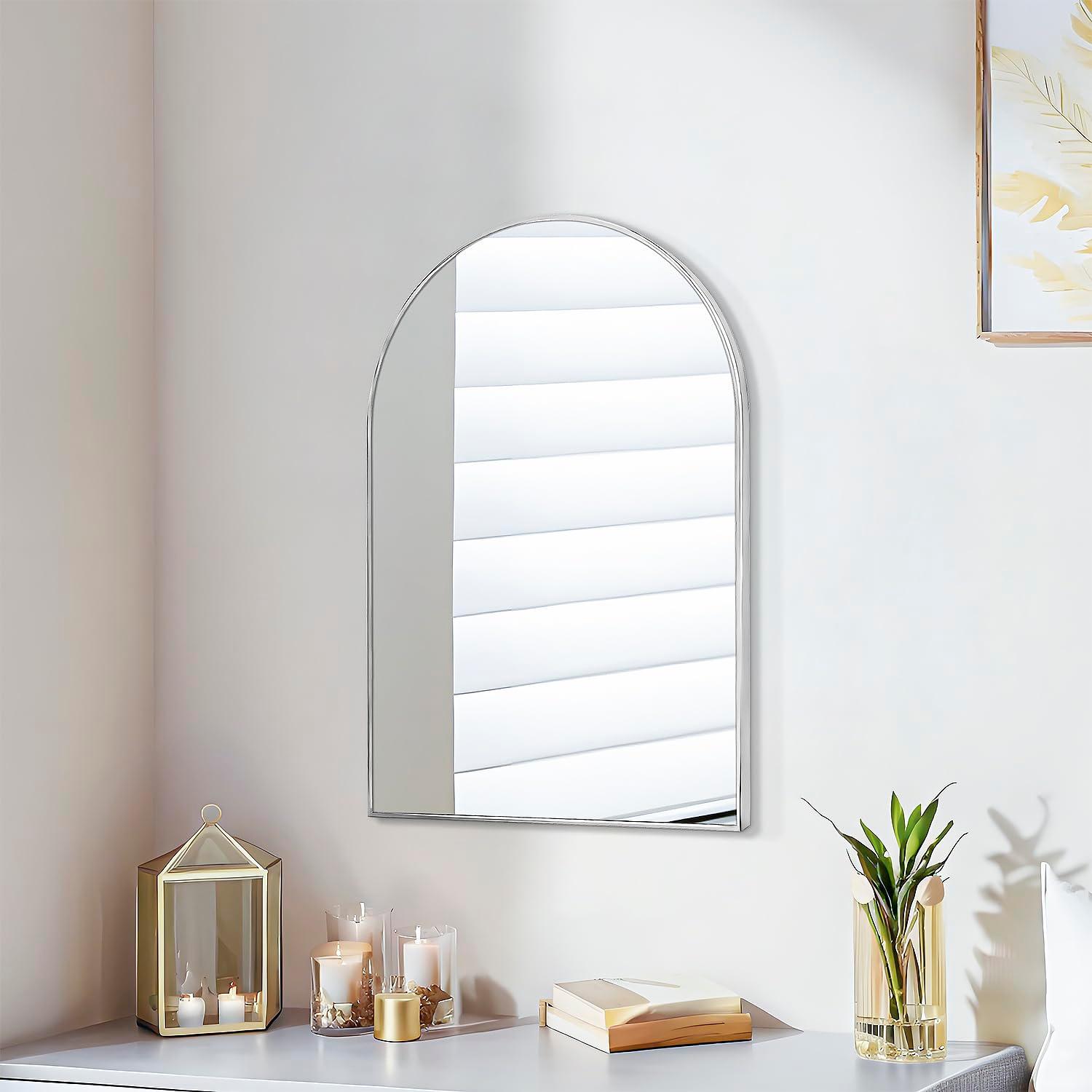 Luxhomez 36" x 24" Arch Wall Mirror for Vanity/ Bathroom, Metal Bathroom Mirror with Waterproof Aluminum Alloy Frame, Gold