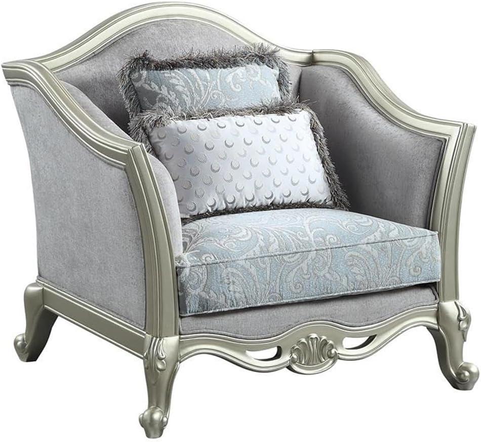 ACME Qunsia Chair with 2 Pillows in Light Gray Fabric and Champagne