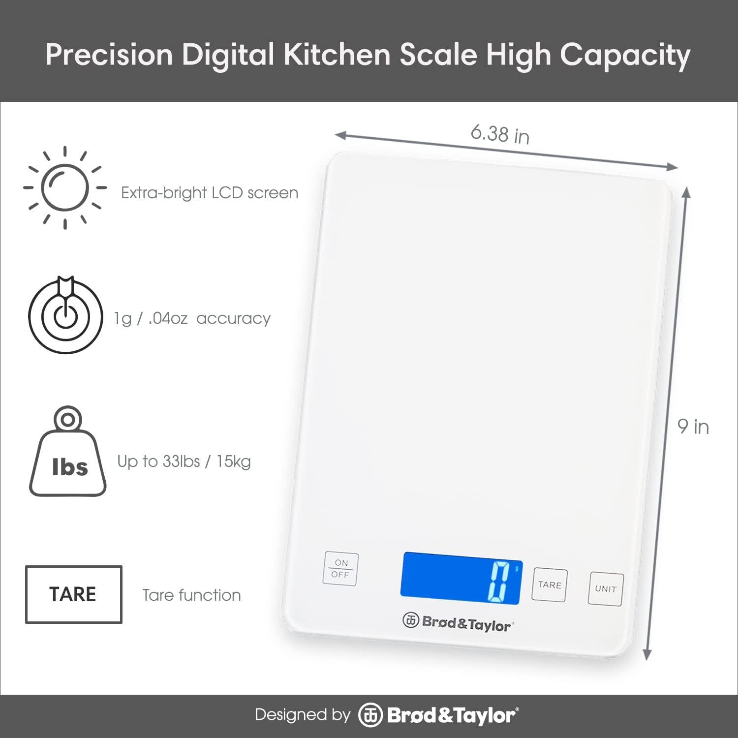 White Digital Kitchen Scale with Tempered Glass and LCD Screen