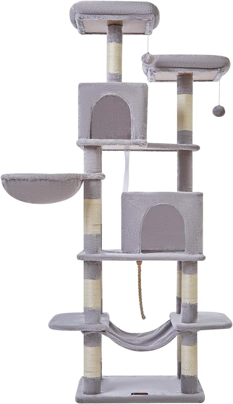 71" Indoor Tall Large Cat Tree Multi-Level Cat House With 2 Big Condo Pad Bed, Cozy Hammock And Scratching Posts