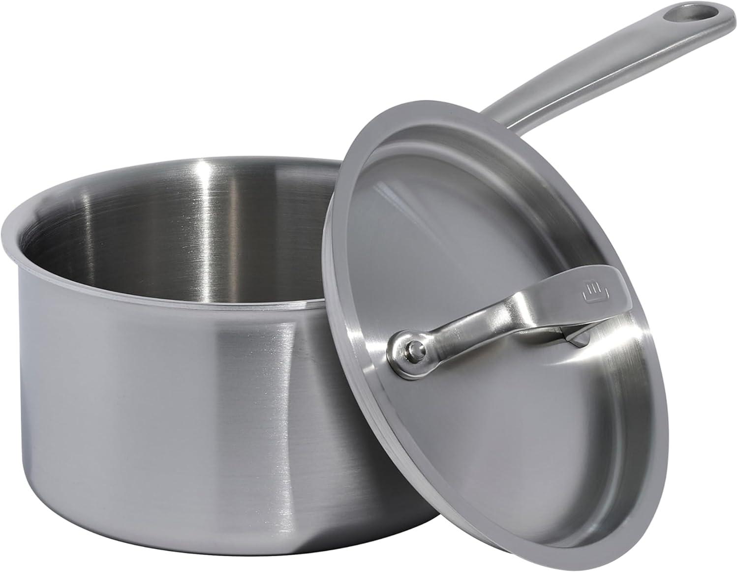 Made In Cookware - 2 Quart Stainless Steel Saucepan with Lid - 5 Ply Stainless Clad Sauce Pan - Professional Cookware - Crafted in Italy - Induction Compatible