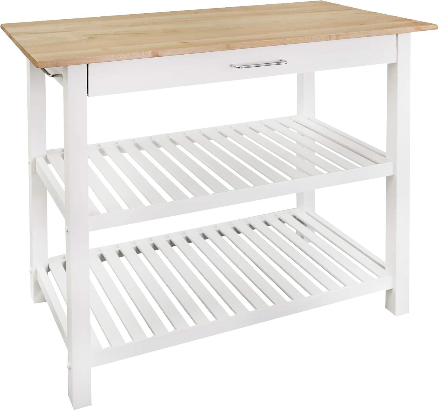 Casual Home Kitchen Island Bar Station with Hardwood Counter and Storage, White