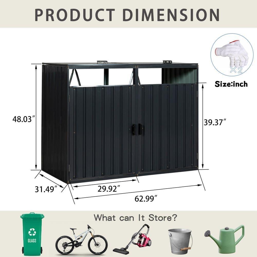 Black Metal Outdoor Garbage Bin Shed with Lockable Doors