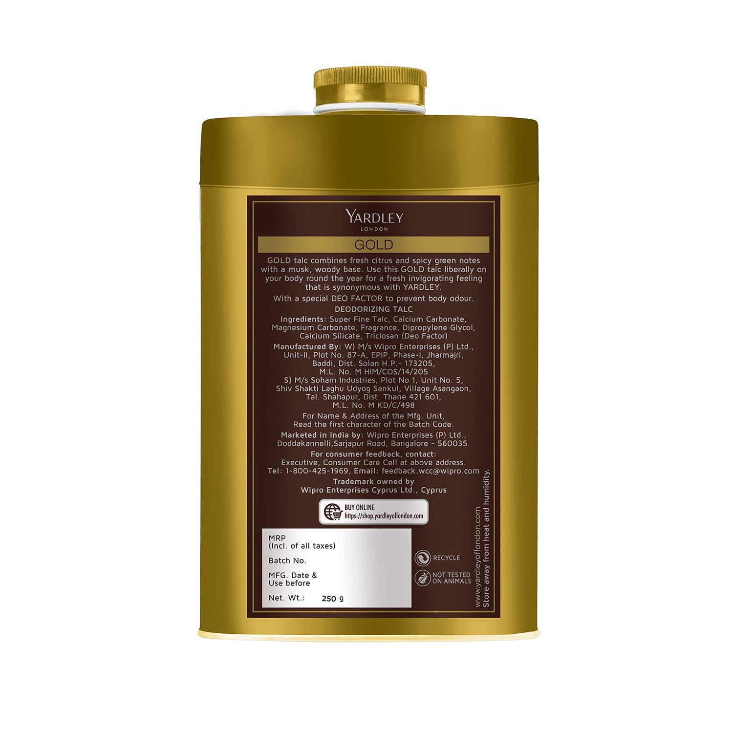 Yardley London Gold Perfumed Talc, 250 gm 8.8 oz