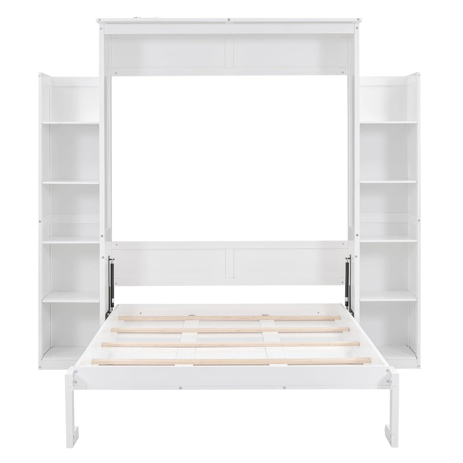 yuanhuan Full Size Murphy Bed Wall Bed With Shelves And LED Lights