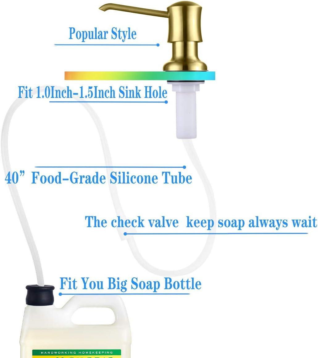 Sink Soap Dispenser for Kitchen Sink Brushed Gold Upgrade with 40" Silicone Extension Tube Kit, Connect to Your Soap Bottle Directly