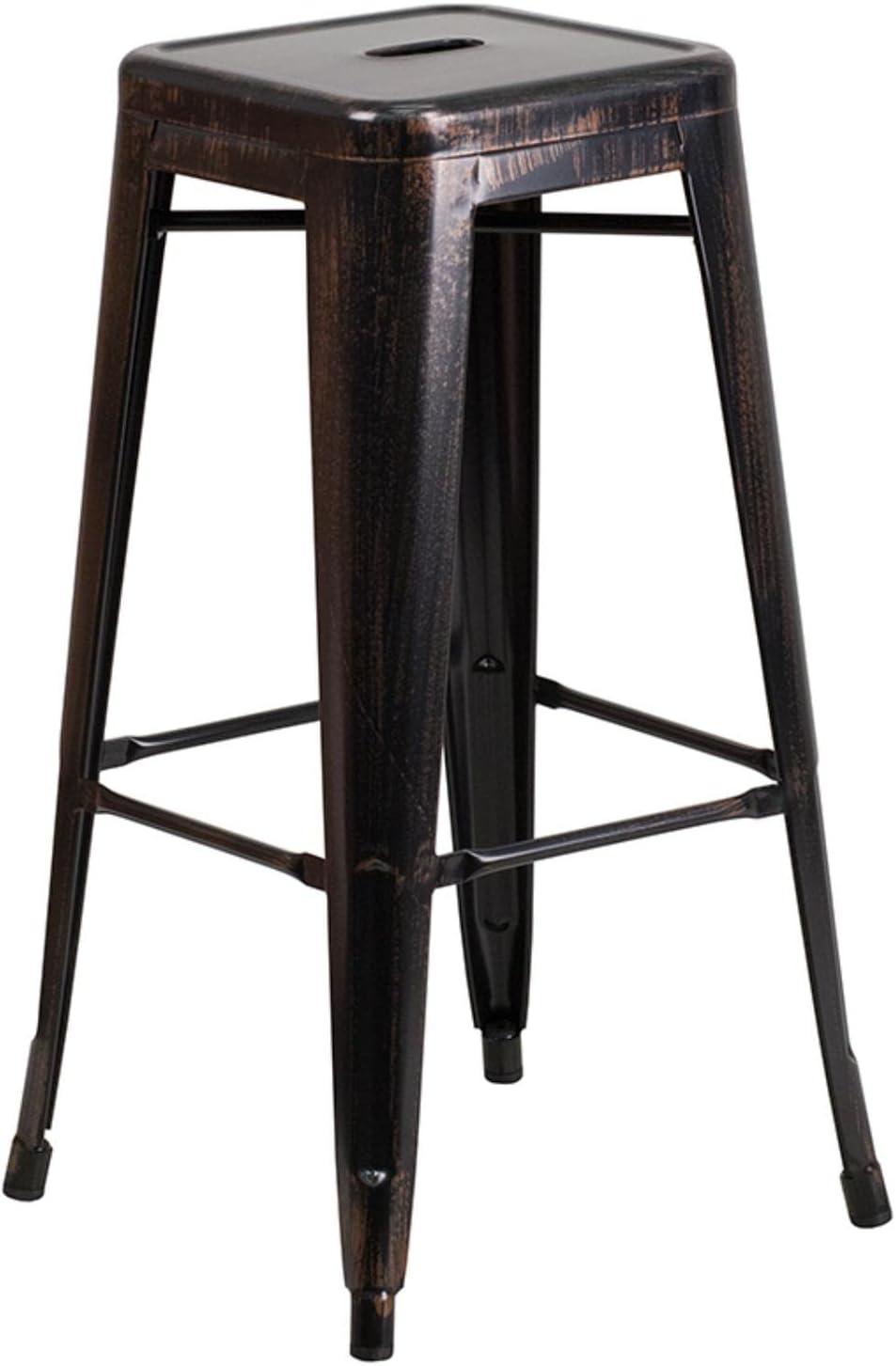 Flash Furniture Commercial Grade 30" High Backless Orange Metal Indoor-Outdoor Barstool with Square Seat