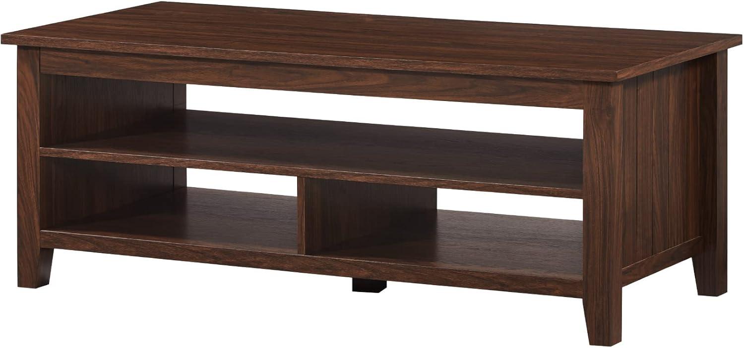 Miekor Furniture Coastal Grooved Panel Coffee Table with Lower Shelf – Dark Walnut B5A5767