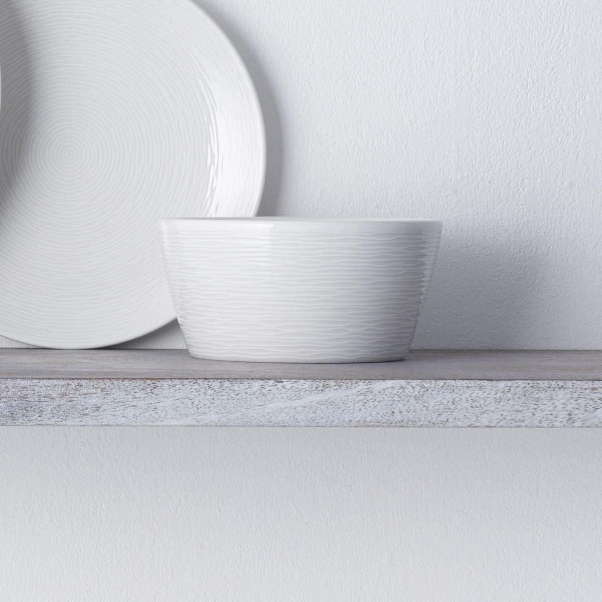 White Textured Ceramic Soup and Cereal Bowls, Set of 4