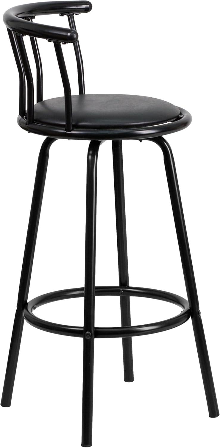 Flash Furniture Crown Back Black Metal Barstool with Black Vinyl Swivel Seat